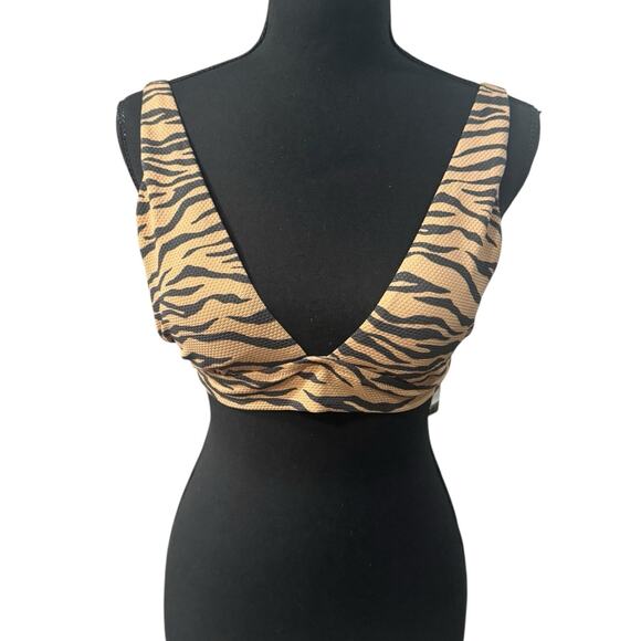 NWT! Aerie Pique Triangle Bikini Top Brown Black Animal Print - Size Medium - Picture 5 of 10